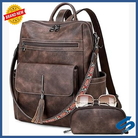 Large PU Leather Backpack Purse with Tassel, Adjustable Straps, Holds 15.6\